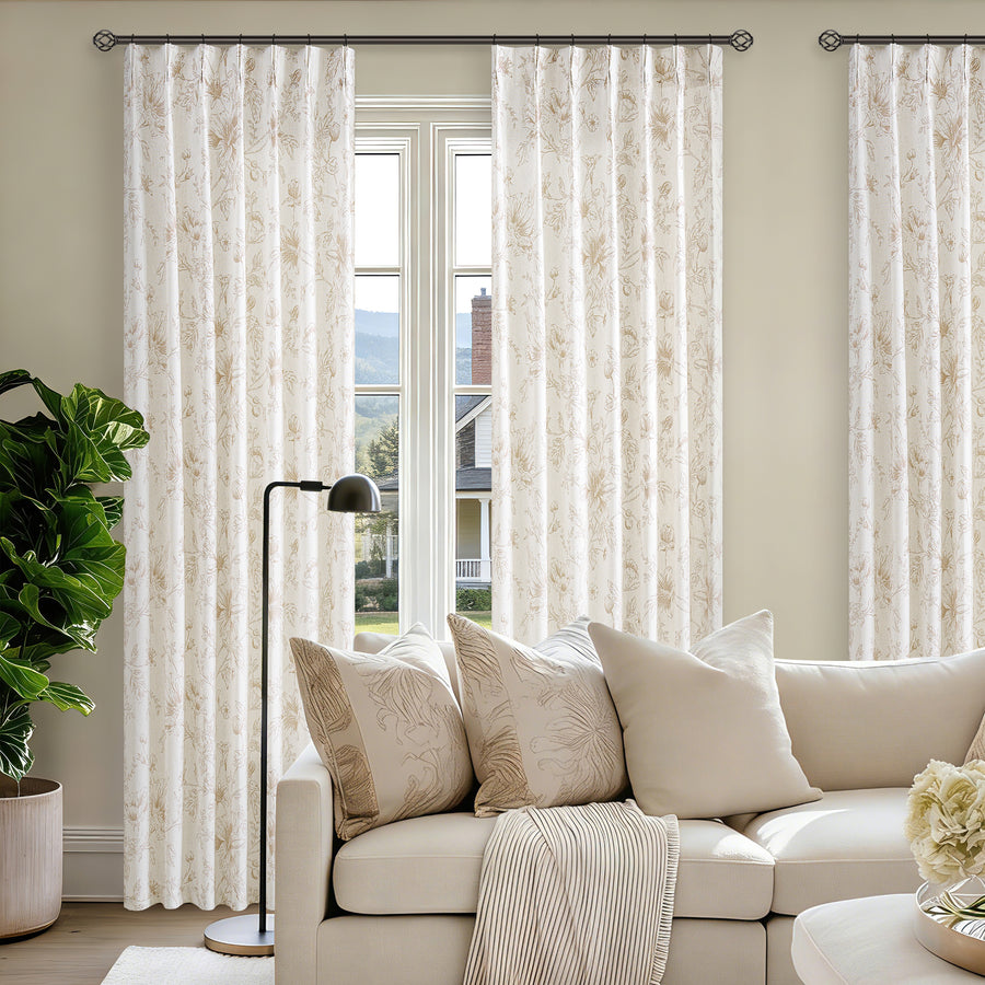 Bloom Linen Floral Pinch Pleated Curtains