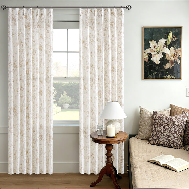 Rosalie Floral Linen Pleated Curtains
