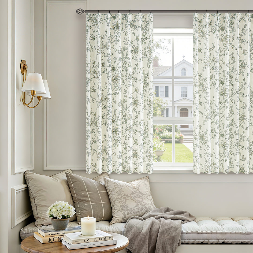 Rosalie Floral Linen Pleated Curtains