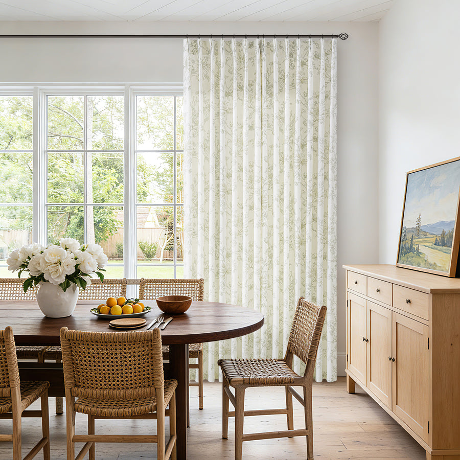 Bloom Linen Floral Pinch Pleated Curtains