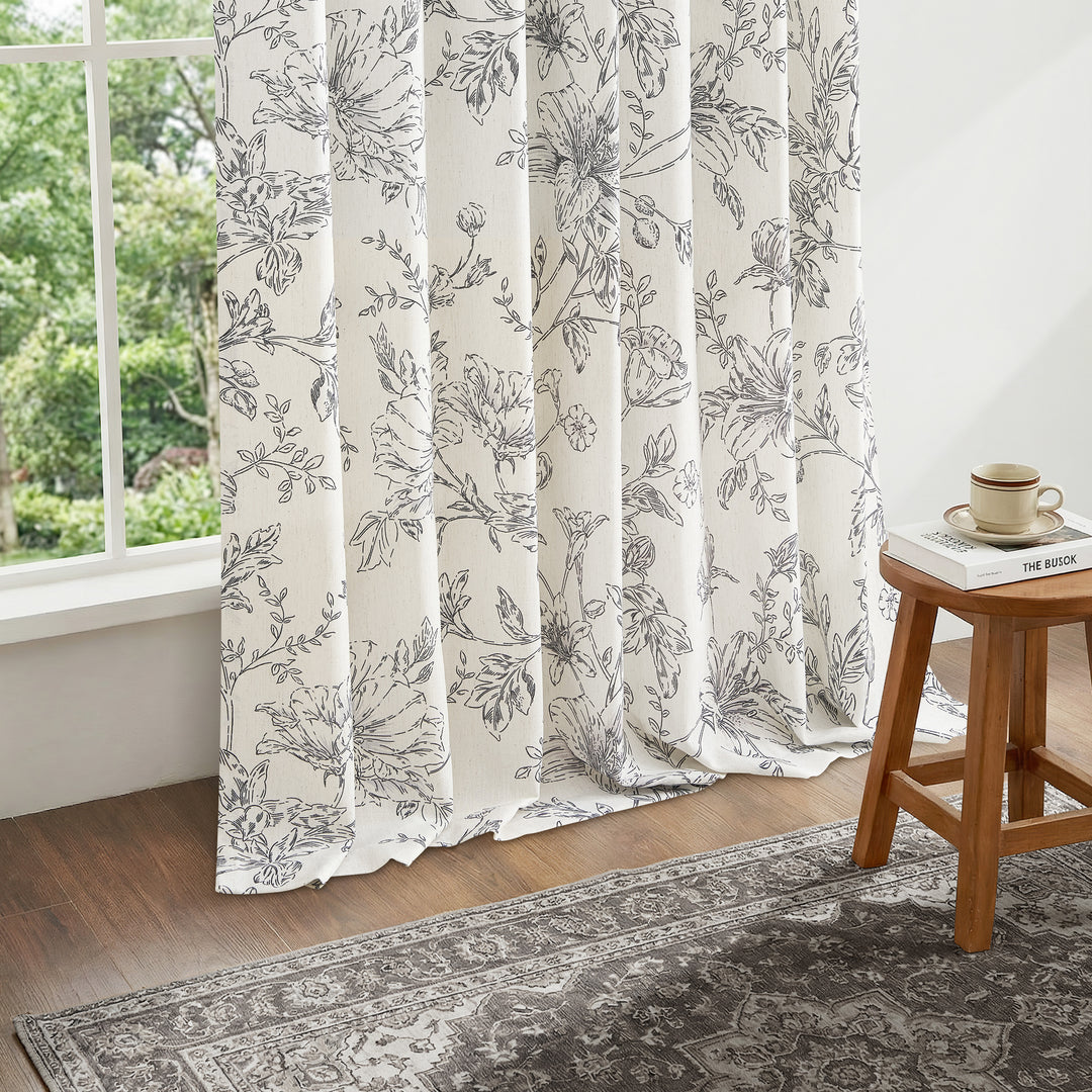 Rosalie Floral Linen Pleated Curtains