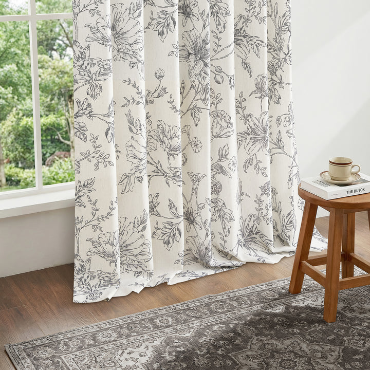 Rosalie Floral Linen Pleated Curtains